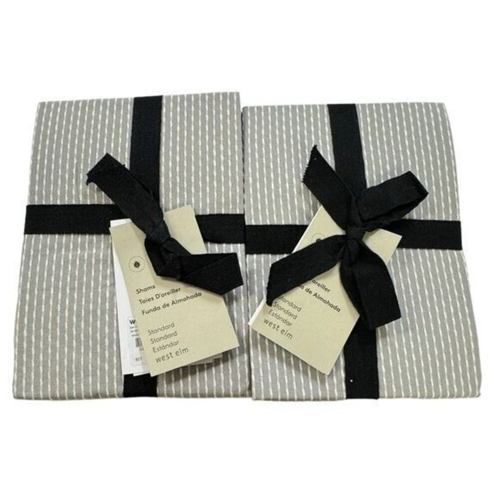 NWT West Elm Organic Kantha Stitch Standard Size Pillow Shams Sold Out Gray Pair